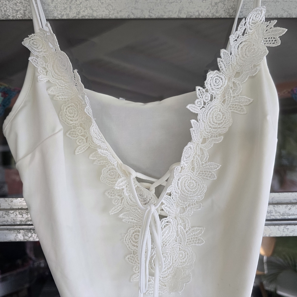 Fashion Nova White Lace-Up V-Neck Bodysuit - Picture 4 of 15